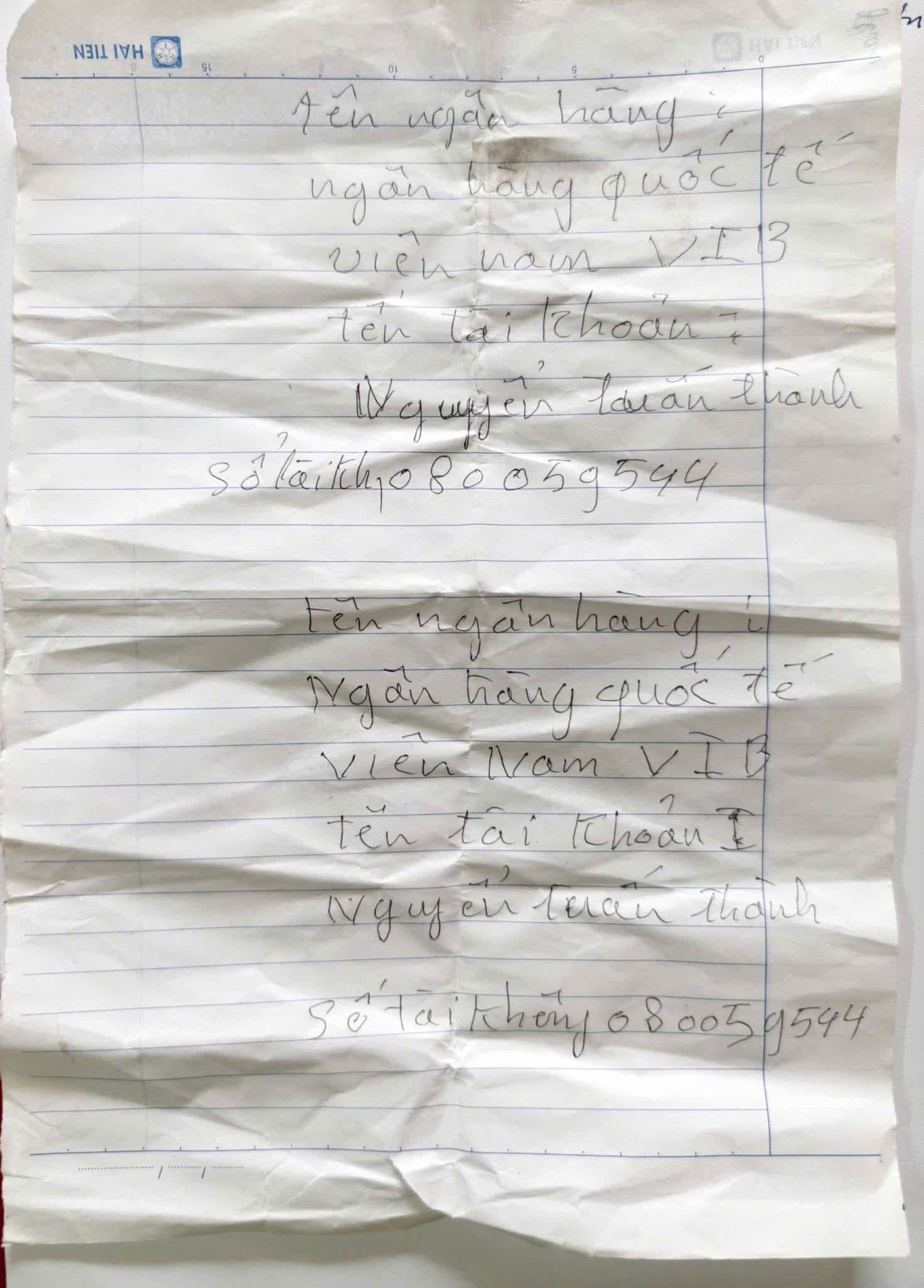 Số tài khoản ngân hàng mà đối tượng lừa đảo cung cấp. Ảnh Công an tỉnh Nghệ An