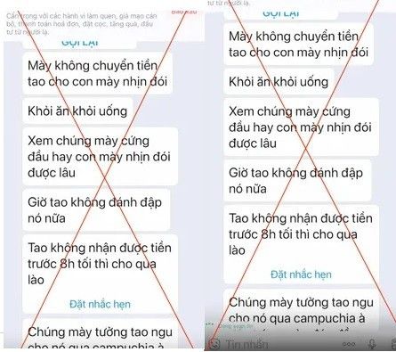 Tin nhắn đe dọa của đối tượng.