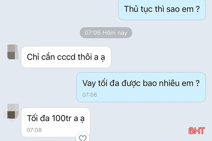 Tin nhắn mời vay tiền qua Zalo với thủ tục dễ dàng, nhanh chóng.Ảnh Báo Hà Tĩnh