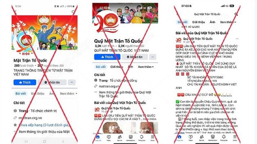 Fanpage giả mạo, lợi dụng danh nghĩa của Ủy ban Trung ương MTTQ Việt Nam để huy động sự ủng hộ từ các cơ quan, doanh nghiệp, tổ chức và cá nhân trong và ngoài nước. Ảnh chụp nguồn vietnamplus.vn